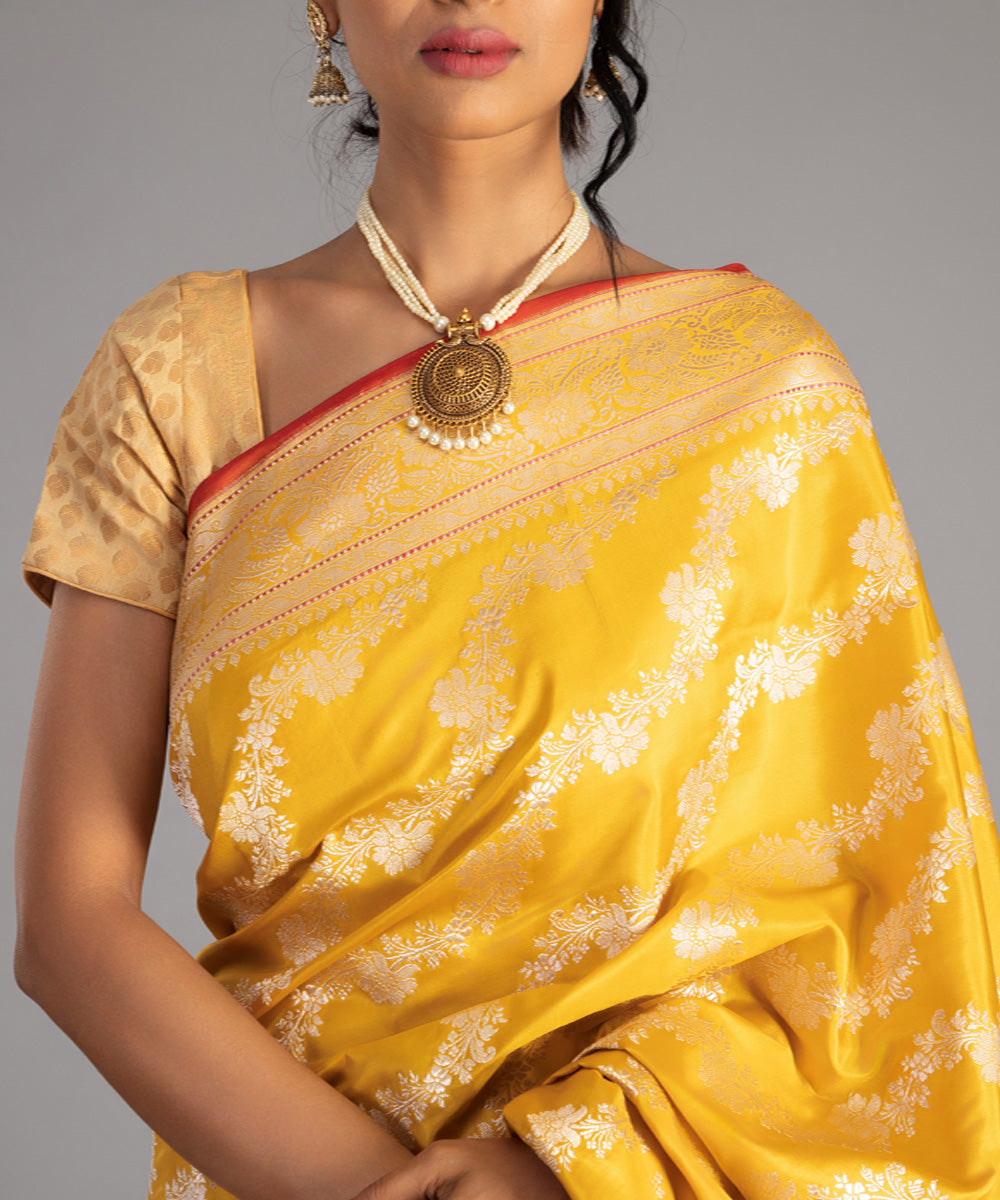 Yellow handwoven banarasi silk saree