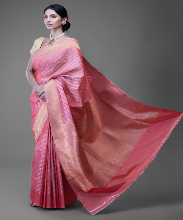 Red beige handwoven banarasi silk saree