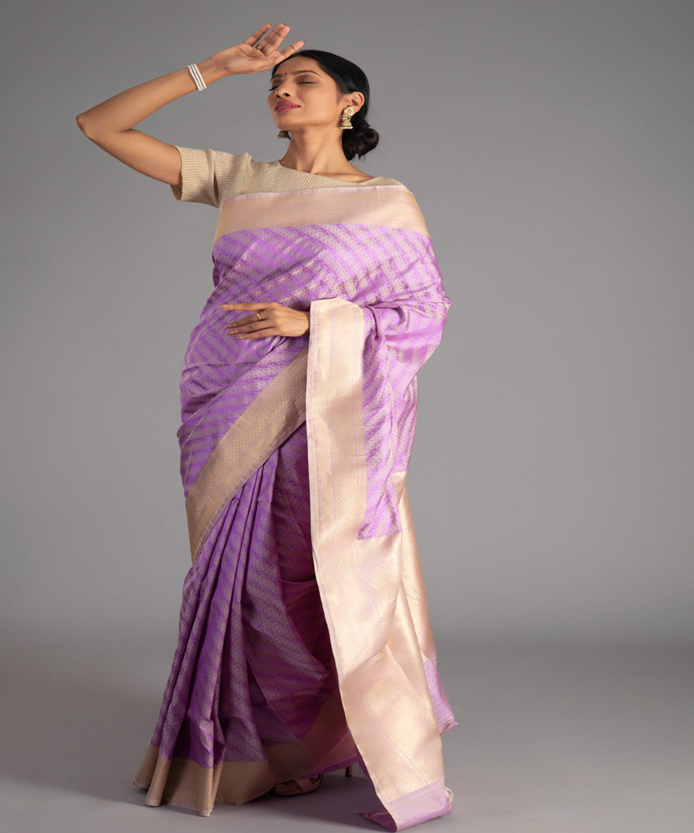 Purple beige handwoven banarasi silk saree