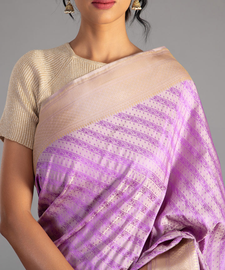 Purple beige handwoven banarasi silk saree