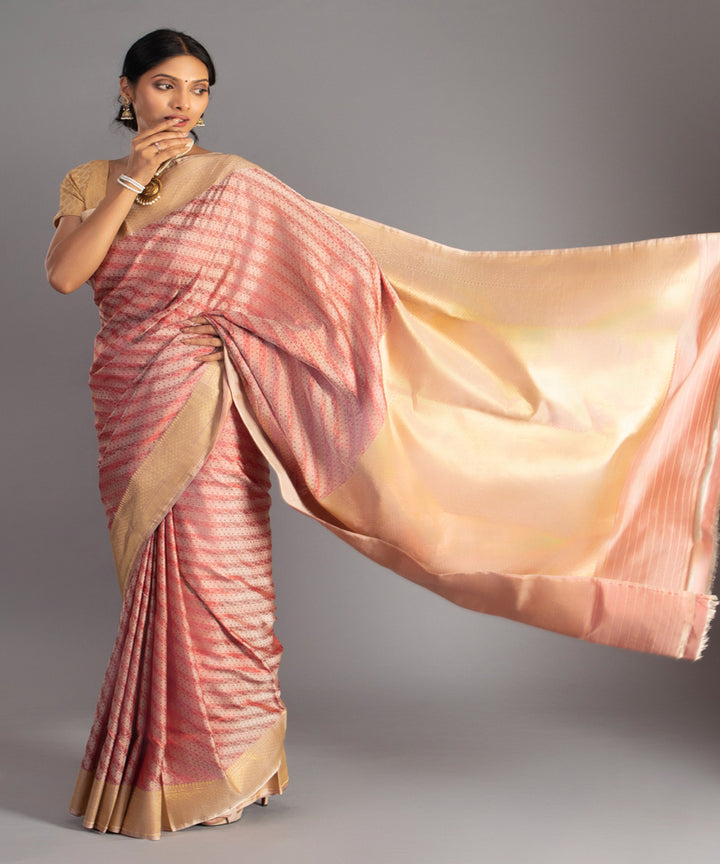Brown beige handwoven banarasi silk saree