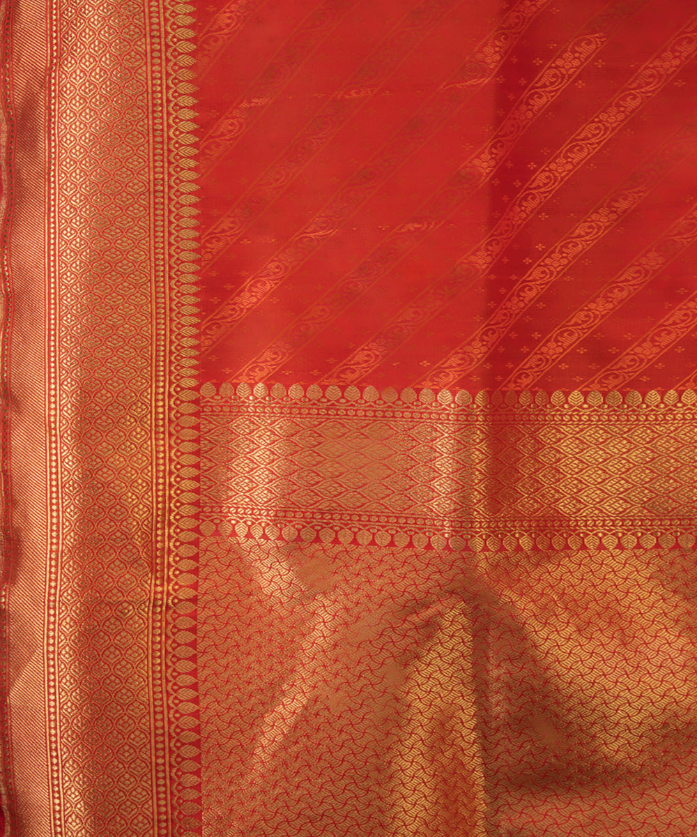 Orange zari border handwoven banarasi silk saree