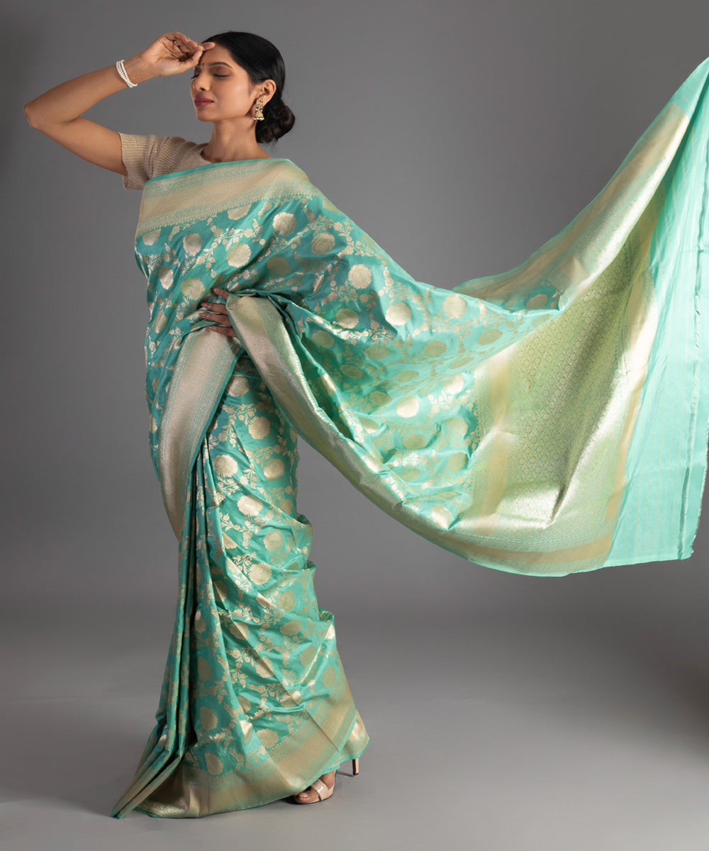 Sea green handwoven banarasi silk saree