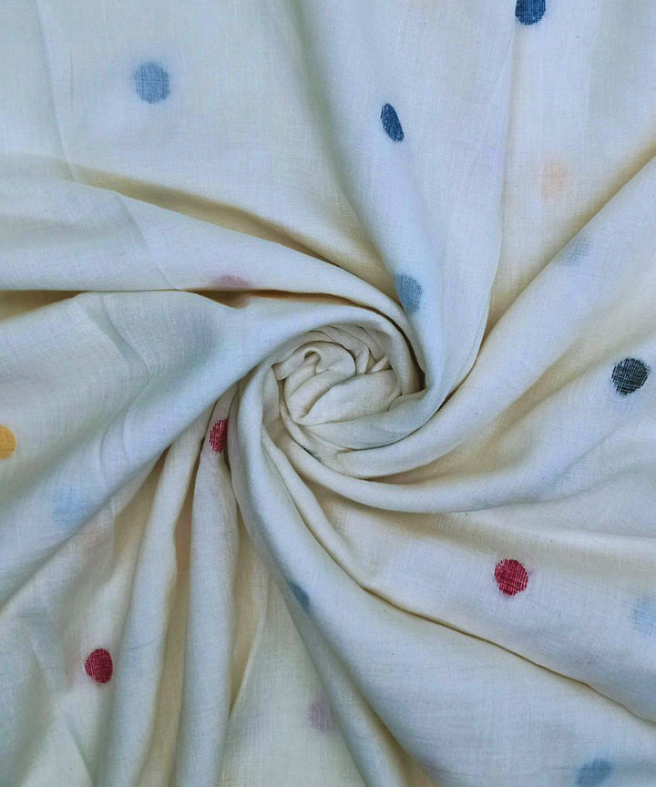 Off white buti handwoven cotton jamdani fabric