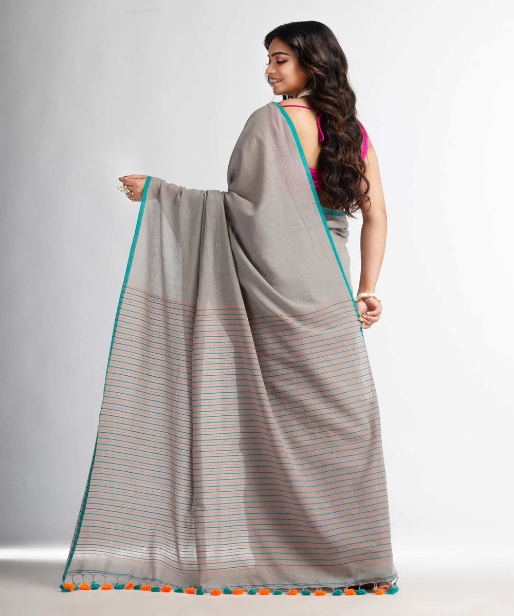 Pebble grey handwoven bengal cotton saree