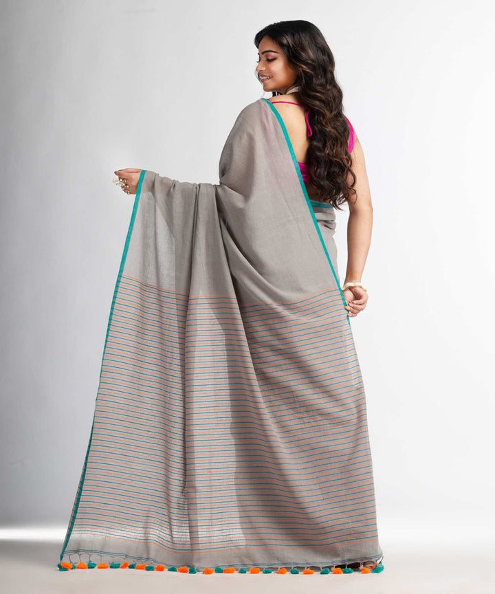 Pebble grey handwoven bengal cotton saree