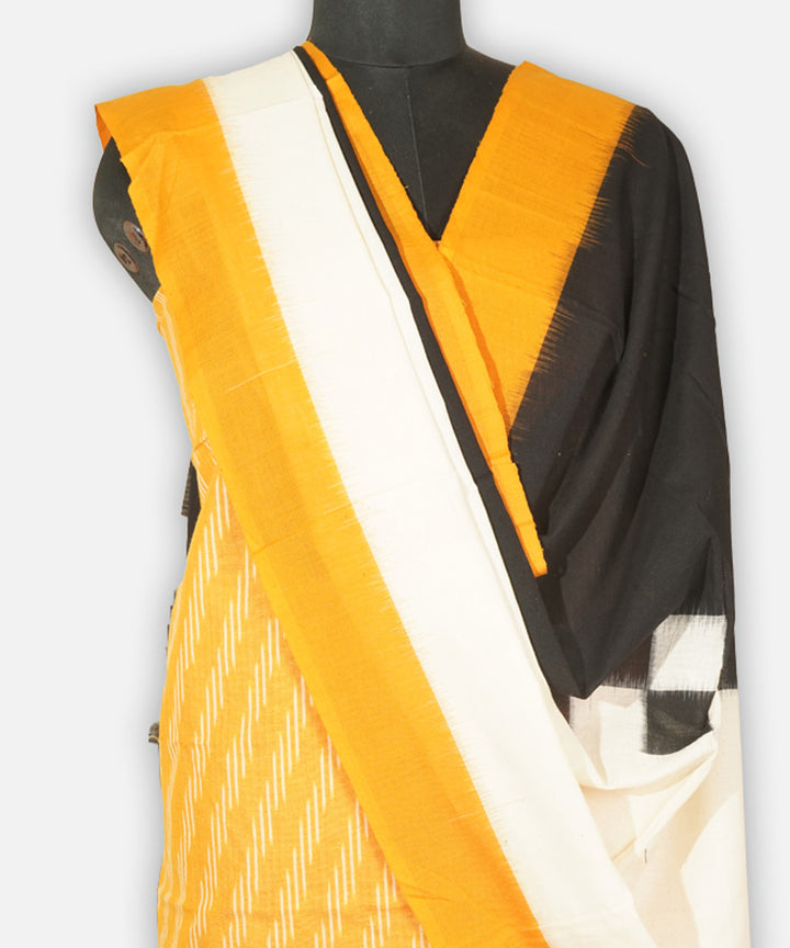 3pc Yellow white handloom cotton pochampally ikat dress material