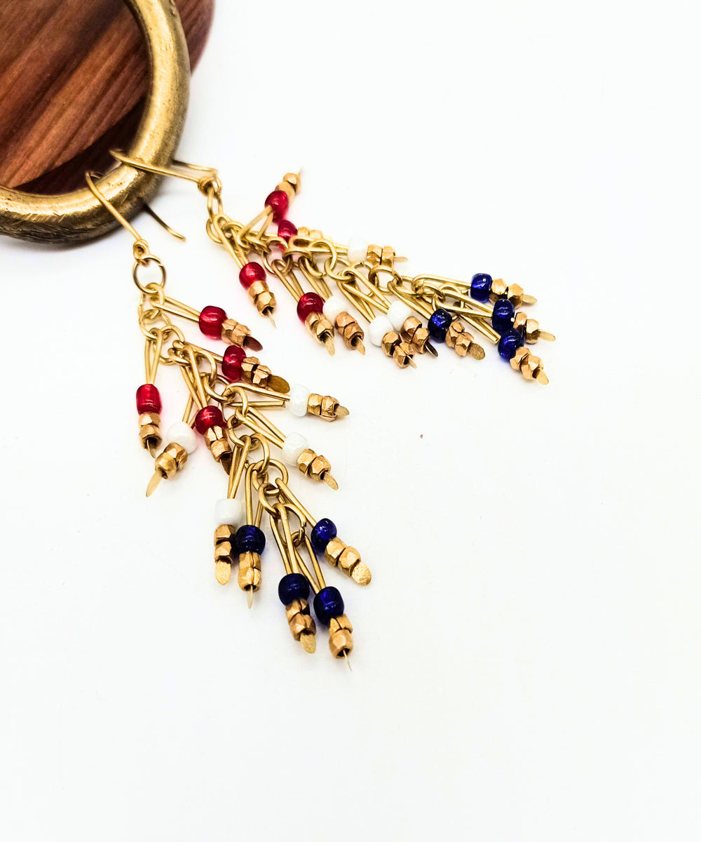 Golden red black handmade brass earring