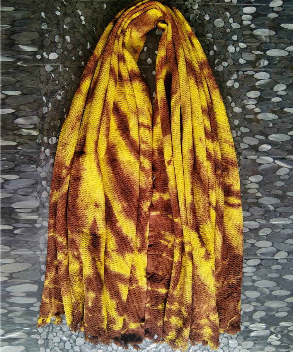 Brown yellow tie dyed cotton towel