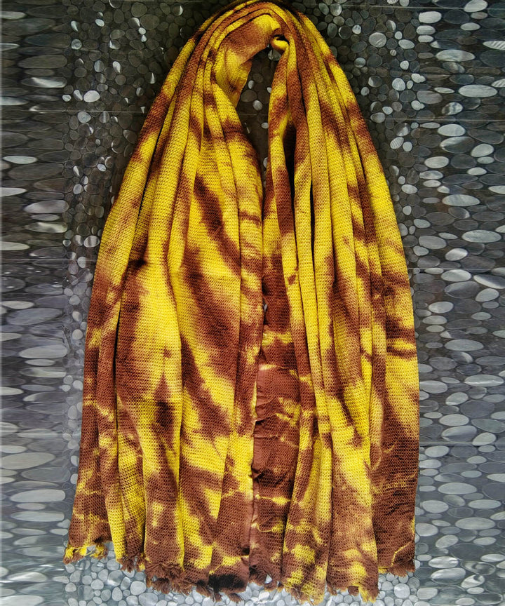 Brown yellow tie dyed cotton towel