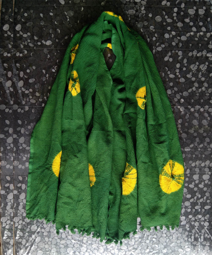 Dark green yellow tie dyed cotton towel