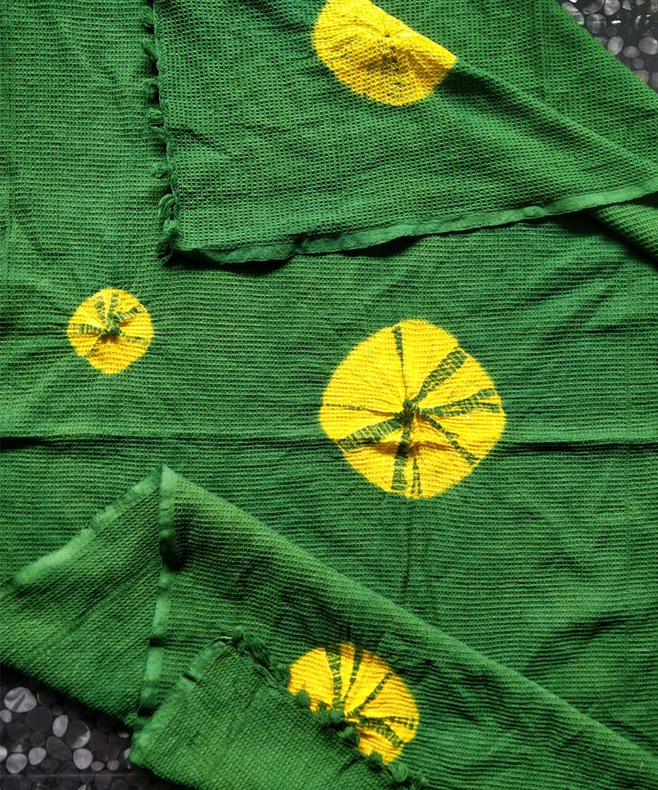 Dark green yellow tie dyed cotton towel