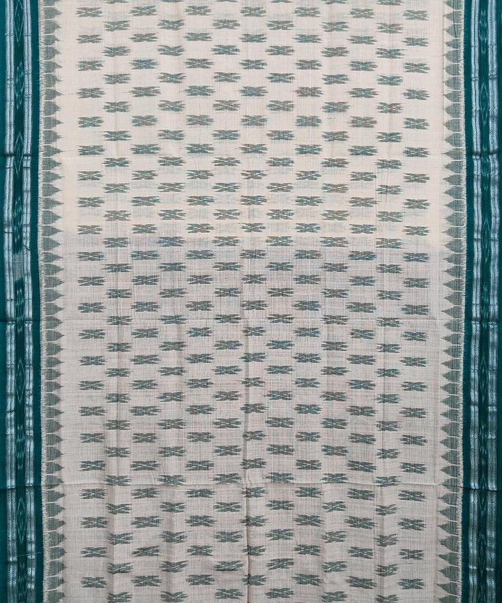 Offwhite dark green cotton handloom nuapatna saree