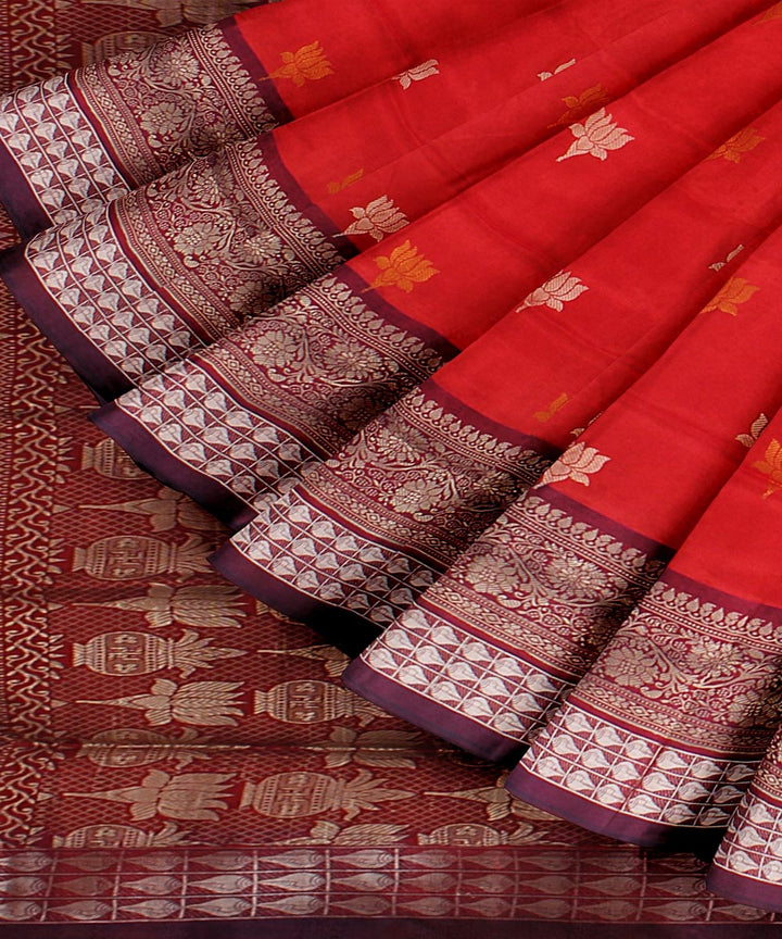 Red maroon silk handloom bomkai saree