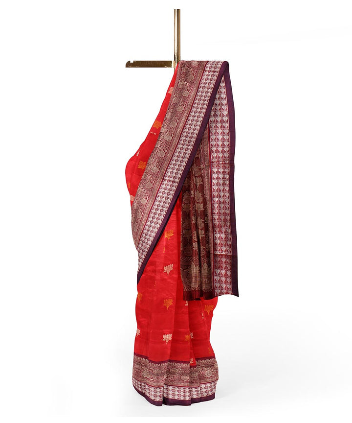 Red maroon silk handloom bomkai saree