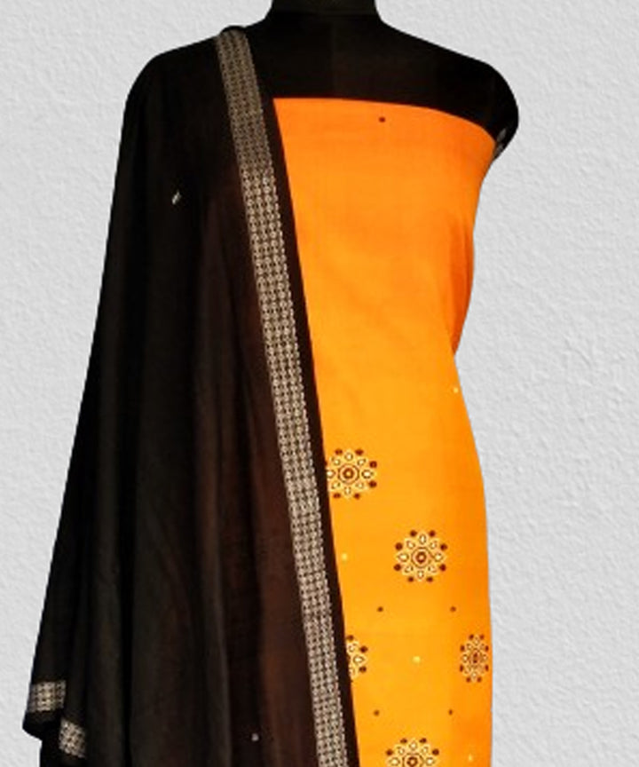 Yellow black handwoven bomkai cotton dress material