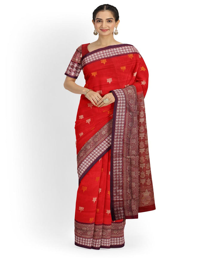 Red maroon silk handloom bomkai saree