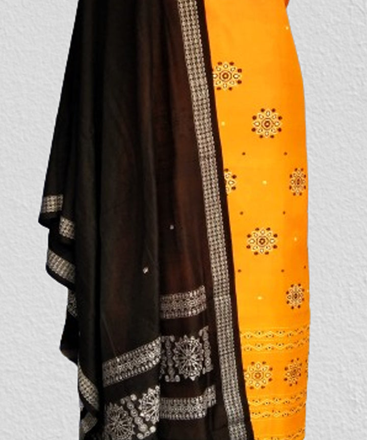 Yellow black handwoven bomkai cotton dress material