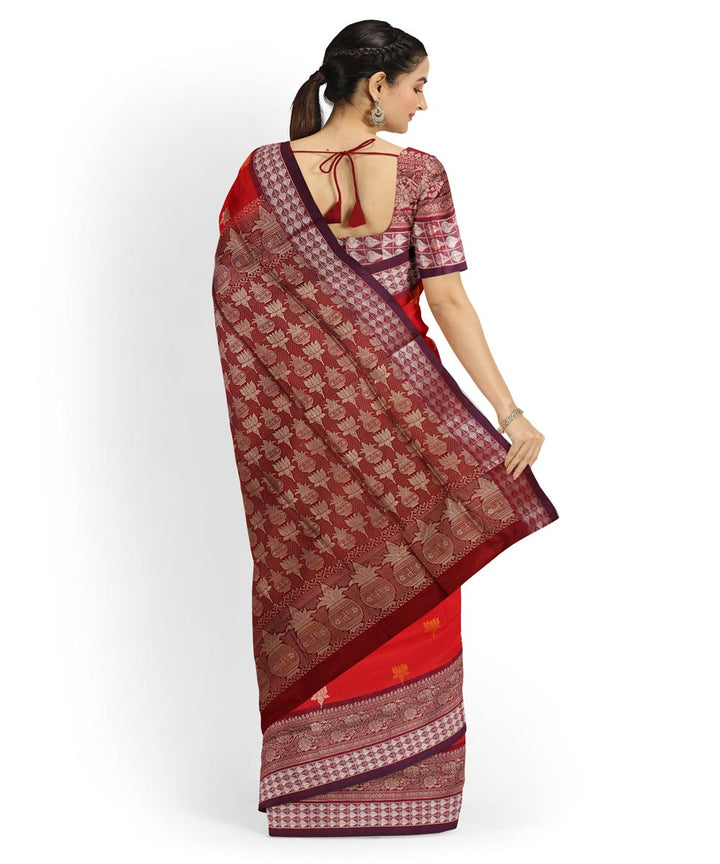 Red maroon silk handloom bomkai saree