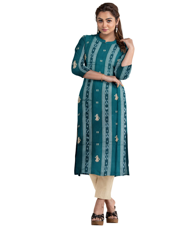 Green beige handwoven cotton nuapatna dress material