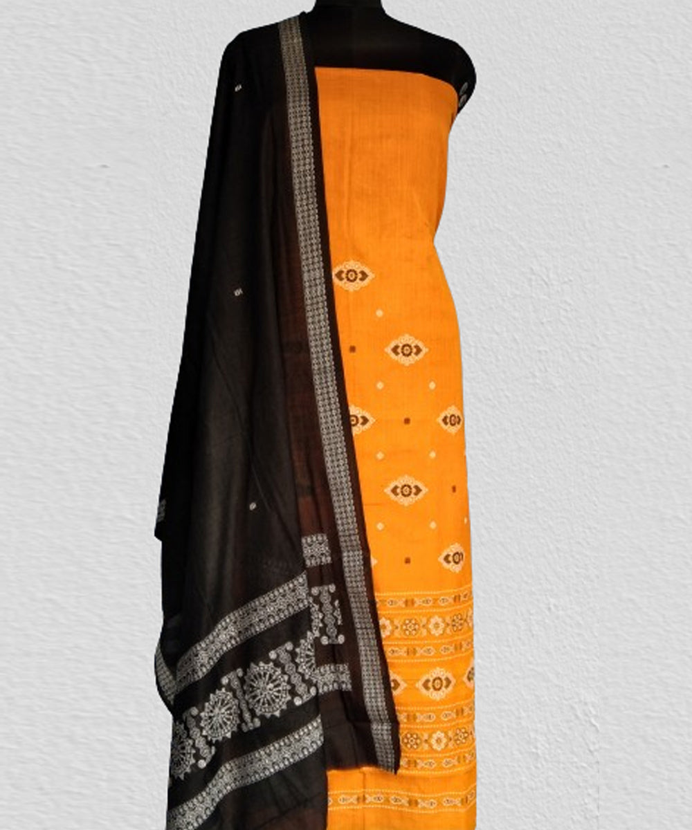 Yellow black handwoven cotton bomkai dress material  GoSwadeshi