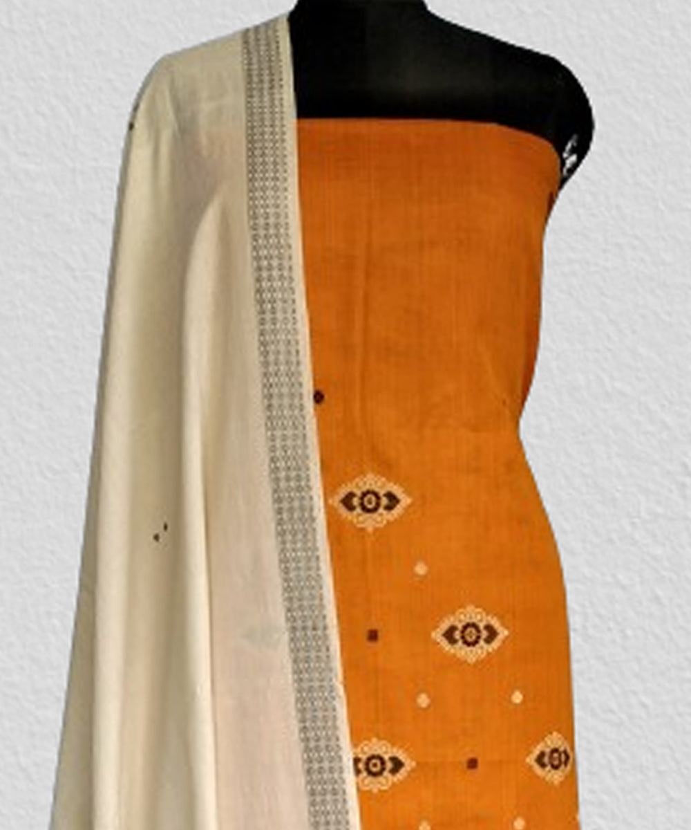 Yellow off white handwoven cotton bomkai dress material