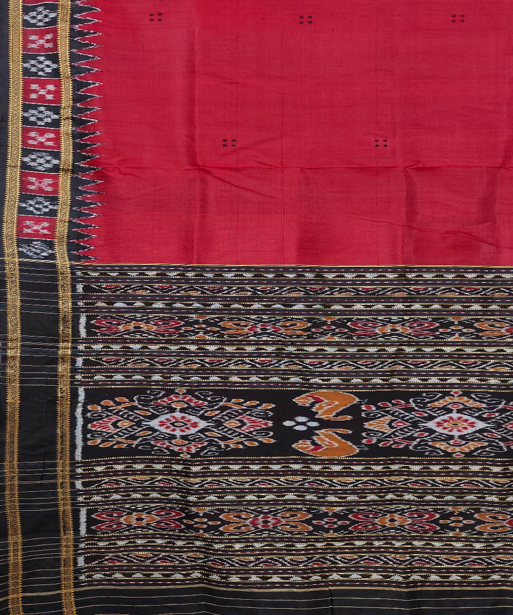 Red multicolor Silk Handwoven Khandua Saree