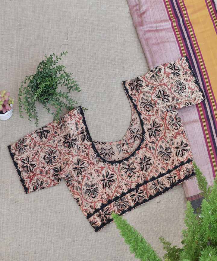 Brown handwoven kalamkari embroidered blouse