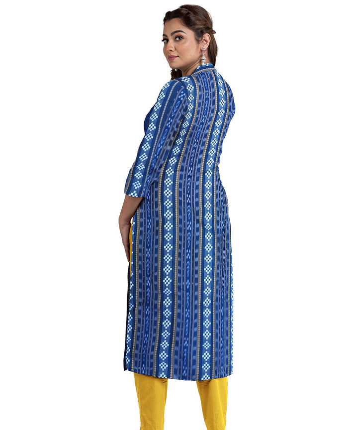Cyan blue yellow handwoven cotton nuapatna dress material