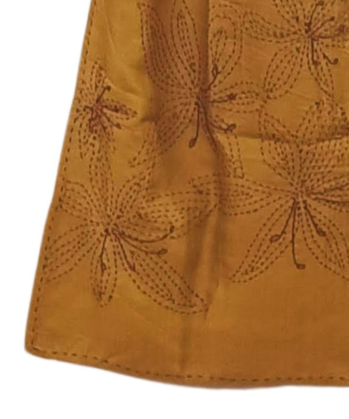 Golden yellow handwoven silk kantha stitch stole
