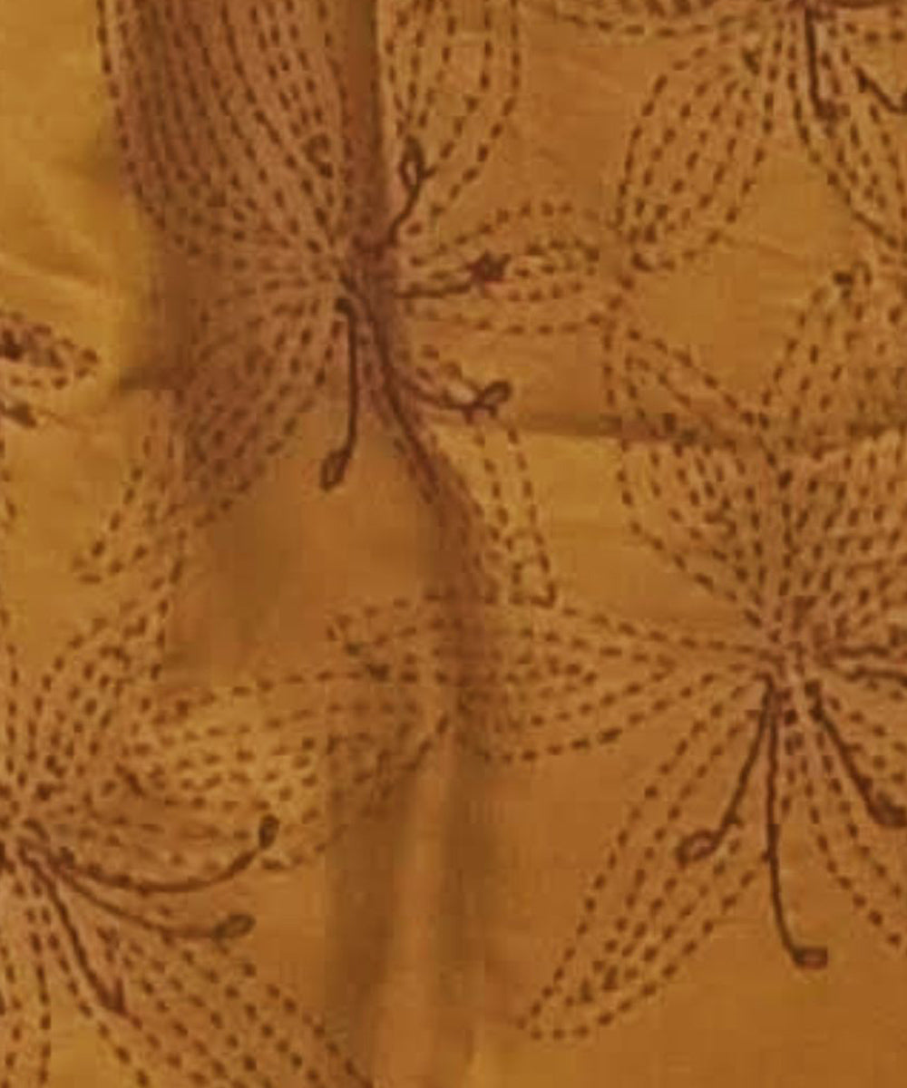 Golden yellow handwoven silk kantha stitch stole