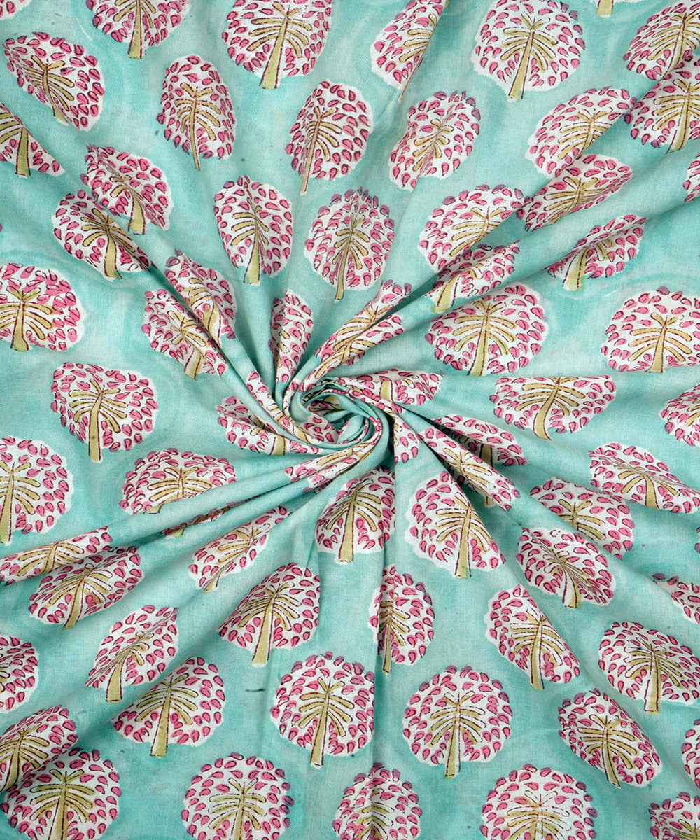 2.5 m light green hand block printed sanganeri cotton kurta material