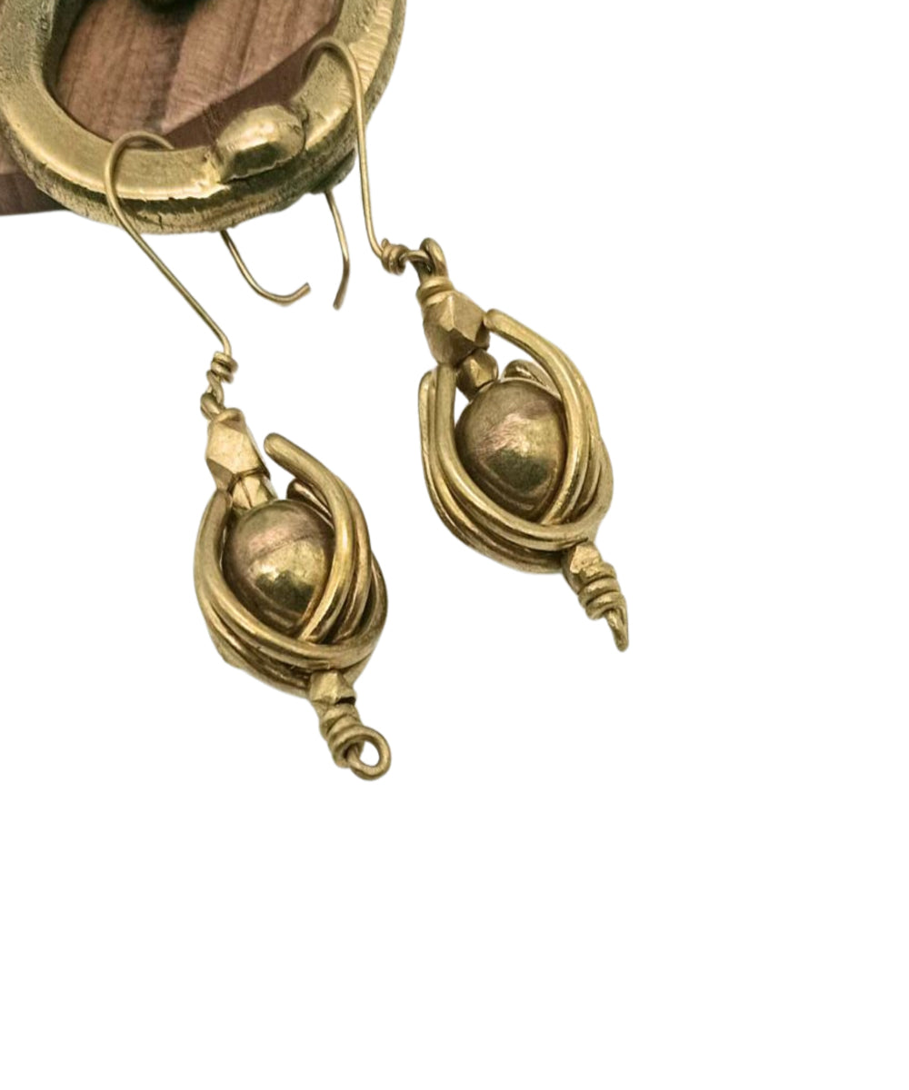 Golden dhokra handmade brass earring