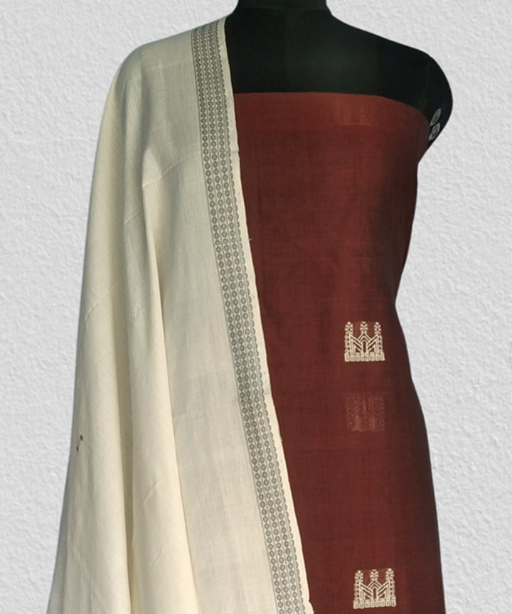 Brown white handwoven cotton bomkai dress material