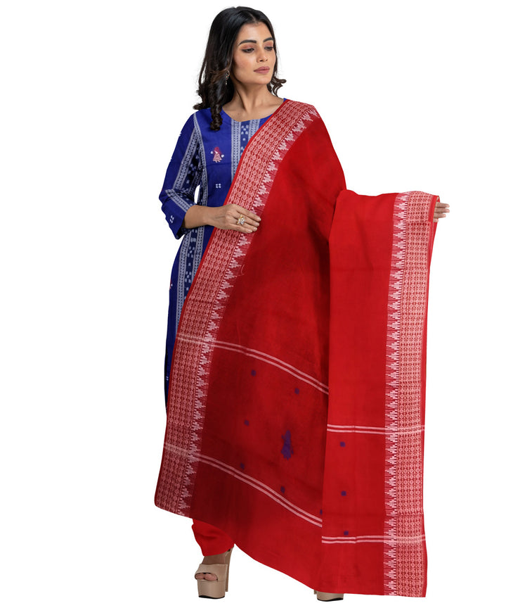 Dark blue red handwoven cotton nuapatna dress material