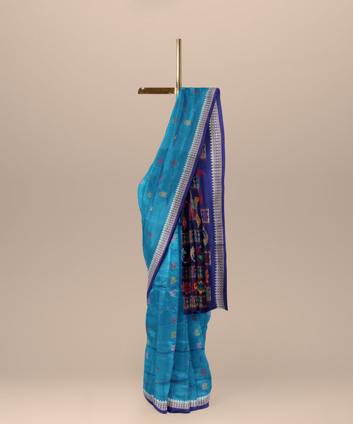Turquoise navy blue silk handloom bomkai saree