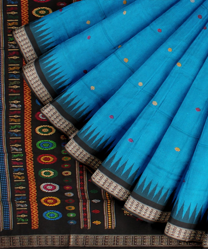 Turquoise black silk handloom dolabedi bomkai saree