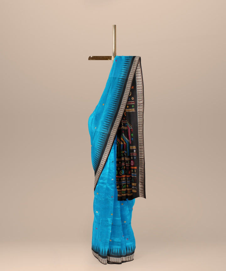 Turquoise black silk handloom dolabedi bomkai saree