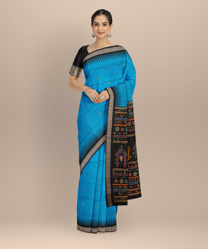 Turquoise black silk handloom dolabedi bomkai saree
