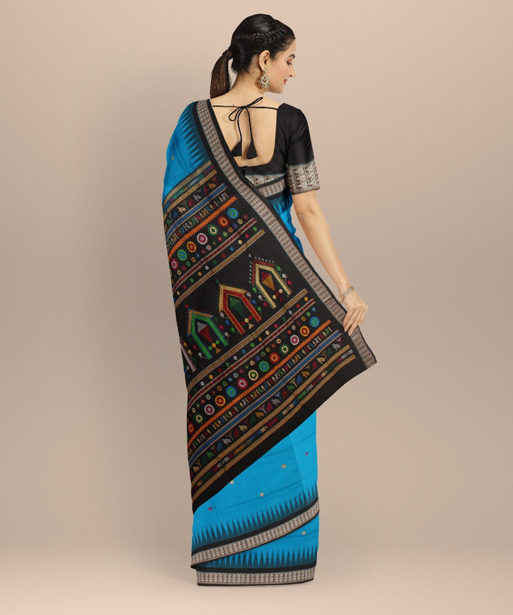 Turquoise black silk handloom dolabedi bomkai saree