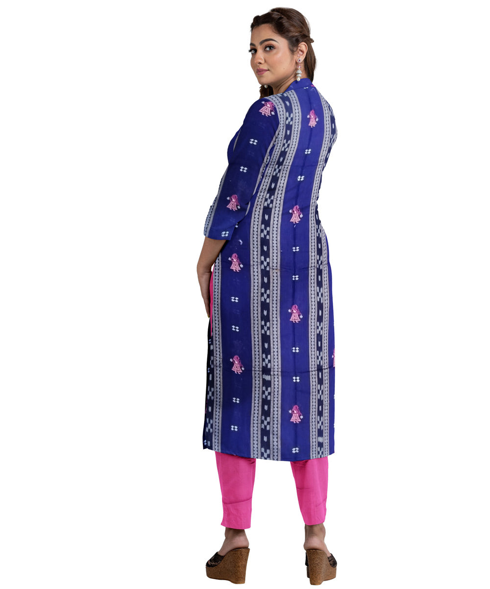 Navy blue pink handwoven cotton dress material