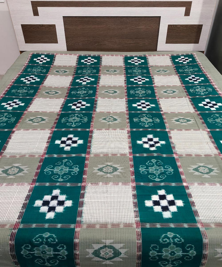 Dark green white handwoven sambalpuri cotton double bedsheet