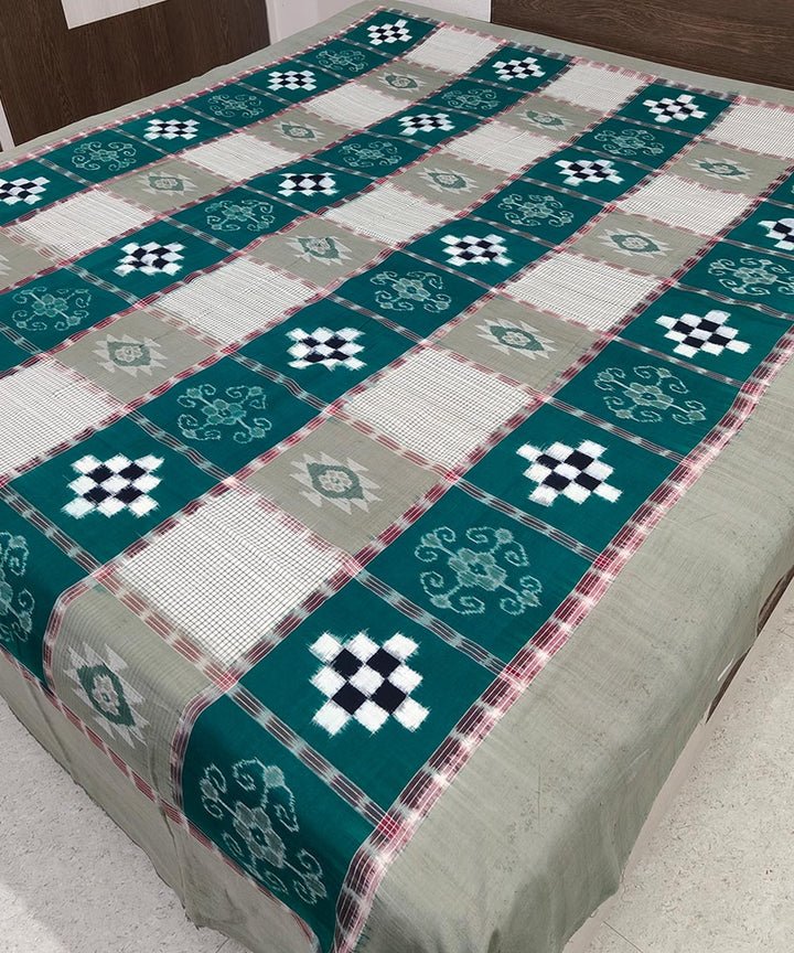 Dark green white handwoven sambalpuri cotton double bedsheet