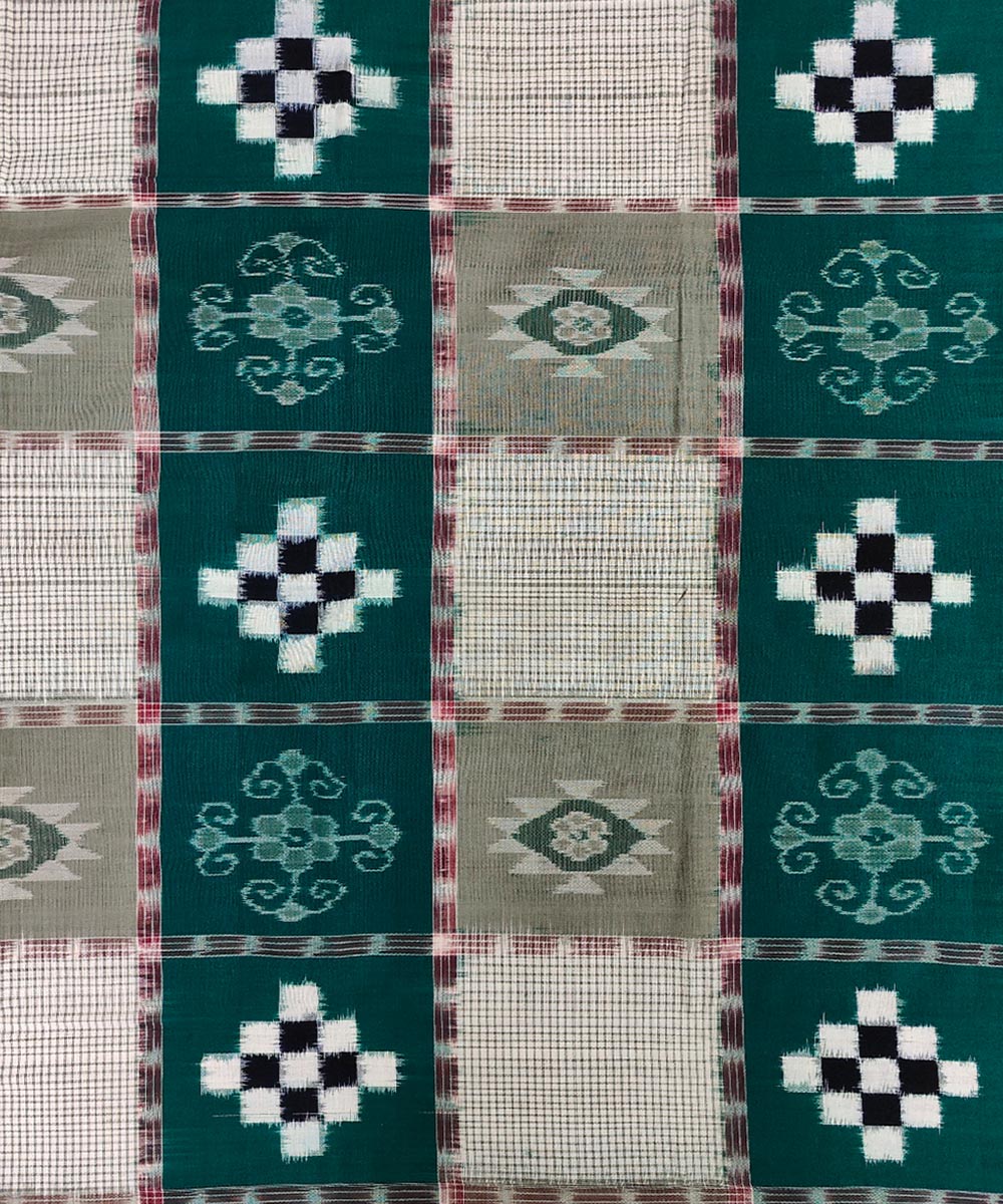 Dark green white handwoven sambalpuri cotton double bedsheet