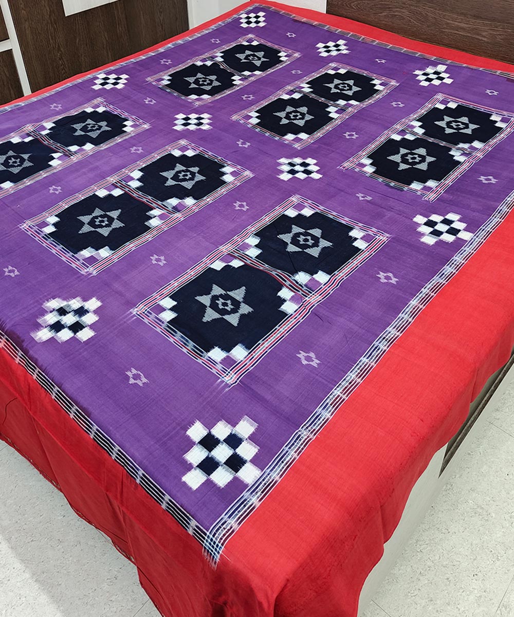 Purple black handwoven sambalpuri cotton double bedsheet