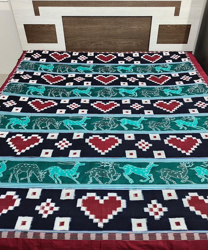 Black multicolour cotton handwoven sambalpuri double bedsheet
