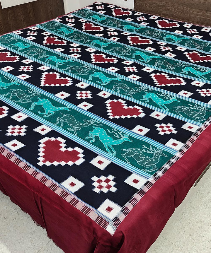 Black multicolour cotton handwoven sambalpuri double bedsheet
