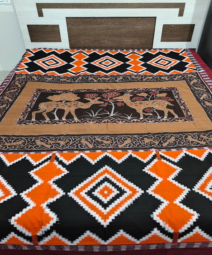 Brown multicolour handwoven sambalpuri cotton double bedsheet