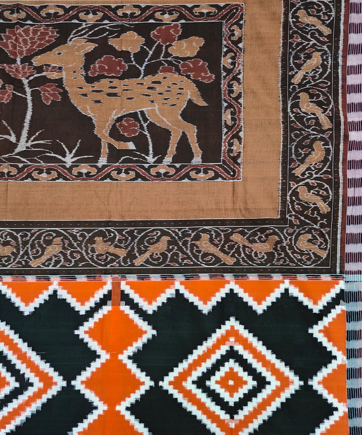Brown multicolour handwoven sambalpuri cotton double bedsheet