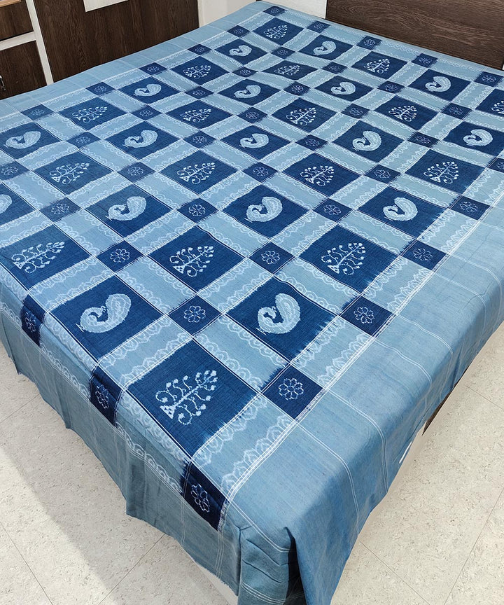Navy blue grey cotton handwoven sambalpuri double bedsheet